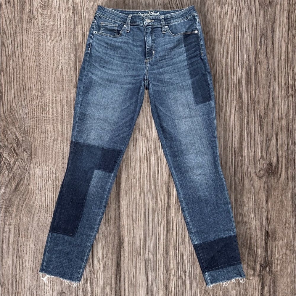 Universal Thread High Rise Skinny Jeans Blue Patchwork Size 8/29 Modern Boho